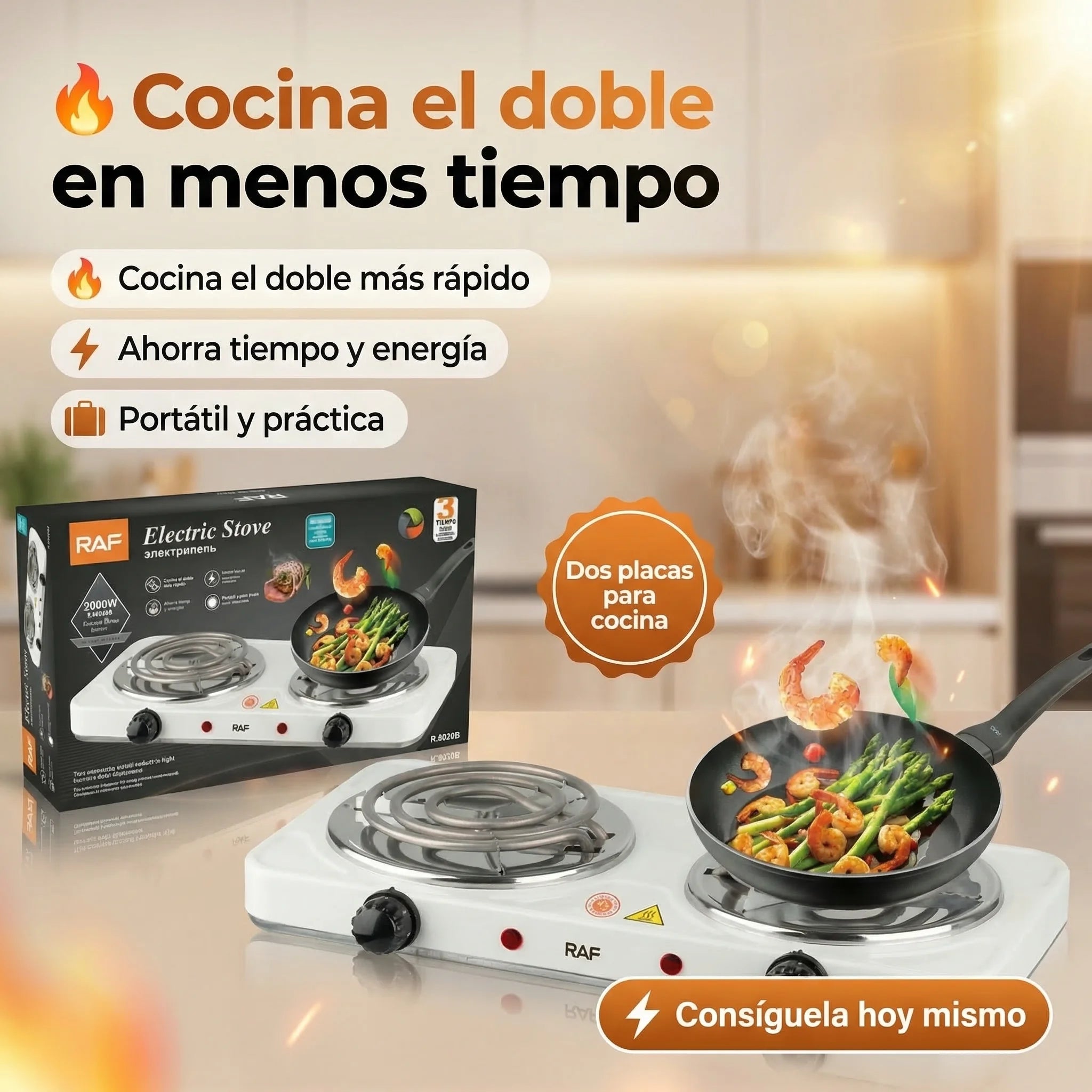 1 cocina eléctrica portátil de dos platos